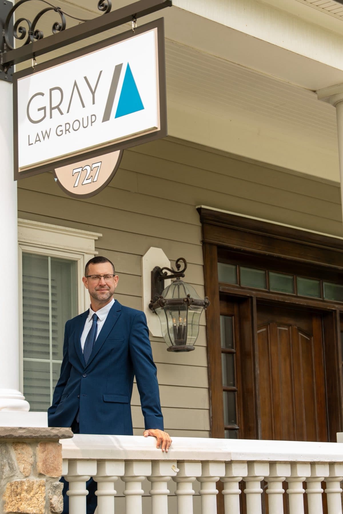 David E. Gray, Esq., Managing Partner of Gray Law Group, LLC, outside the firm's office at 727 Rt 15 N, Suite 200 in Jefferson